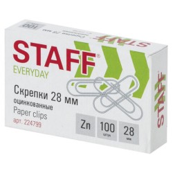 Скрепки STAFF "EVERYDAY", 28 мм, оцинкованные, 100 шт., коробке (упак.) / 224799
