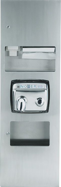 NOFER 12019.S Втраиваемая установка с сушилкой для рук, диспенсером для бумажных полотенец, дозатором мыла и баком