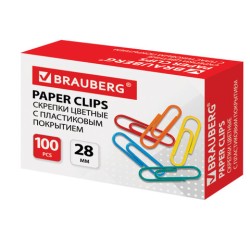 Скрепки BRAUBERG 28 мм цветные, 100 шт., в коробке (упак.) / 220555