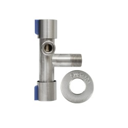 Кран угловой MAGNUS 1/2"х1/2"х1/2" с двойным подключением воды, двухвентильный нерж.сталь Сатин / 9279