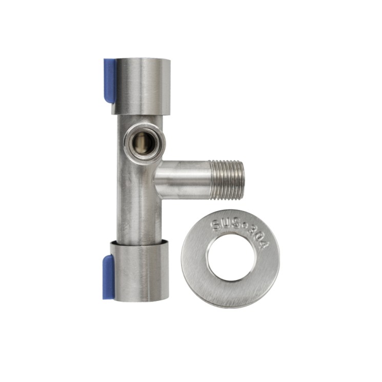 Кран угловой MAGNUS 1/2"х1/2"х1/2" с двойным подключением воды, двухвентильный нерж.сталь Сатин / 9279