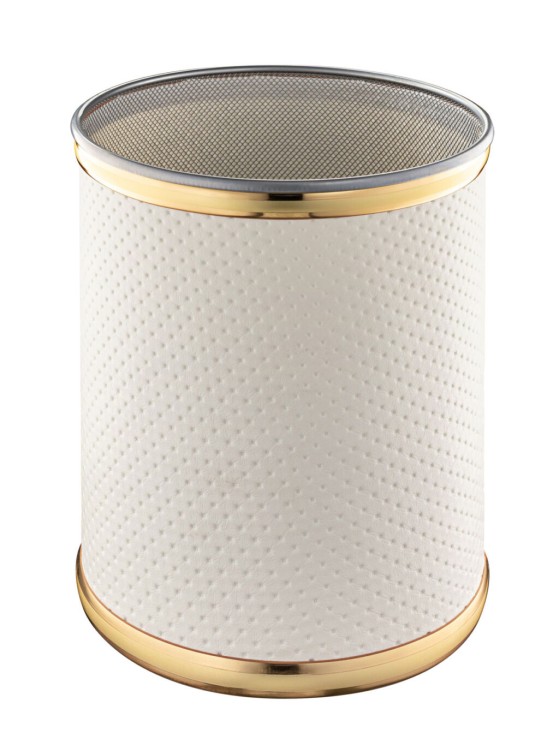 Урна для мусора 20 л Geralis металл кожа белая кант золото / M-PWG-SS