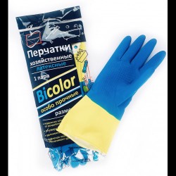 Перчатки хозяйственные Klimi Bicolor латексные желтый-синий (пара) / 25821