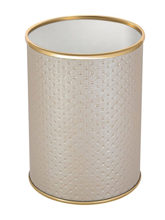 Урна для мусора 3 л Geralis металл кожа бежевая кант золото / M-PLG-B-PUNTO