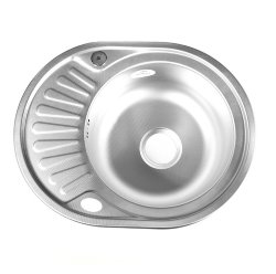 Мойка врезная круглая FABIA 62330DR / декор / сифон / 570*450 мм / сушка / правая / нержавеющая сталь / матовая сталь