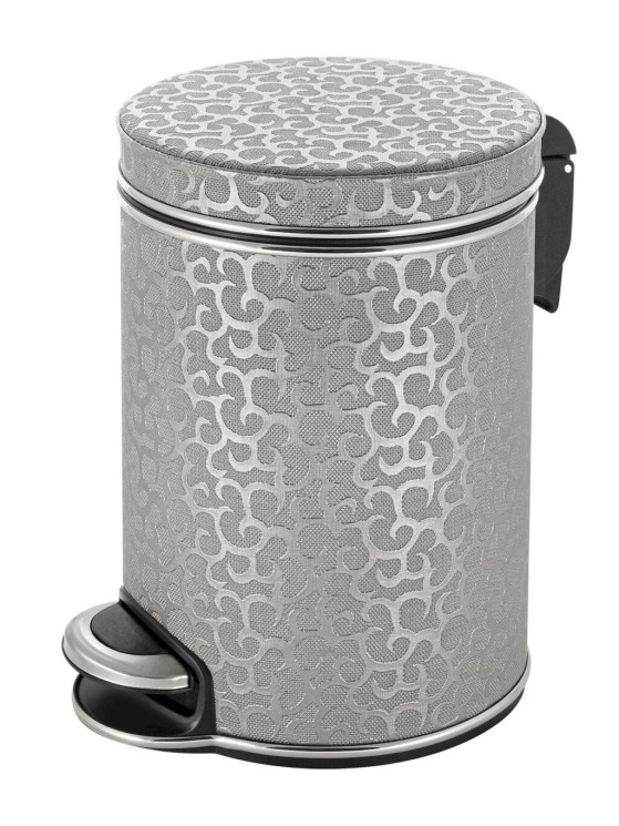 Урна для мусора педальная 5 л Geralis пластик кожа серебро кант хром / V-FHH-B-FLOWER