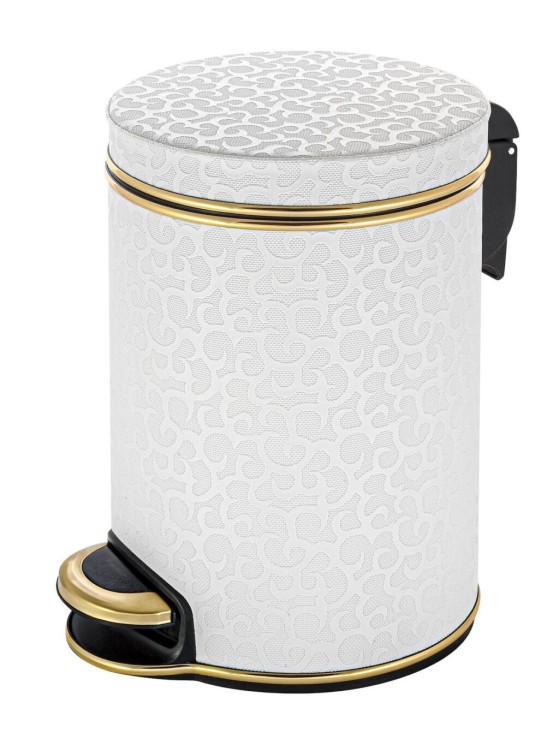 Урна для мусора педальная 5 л Geralis пластик кожа белое кант золото / V-FWG-B-FLOWER