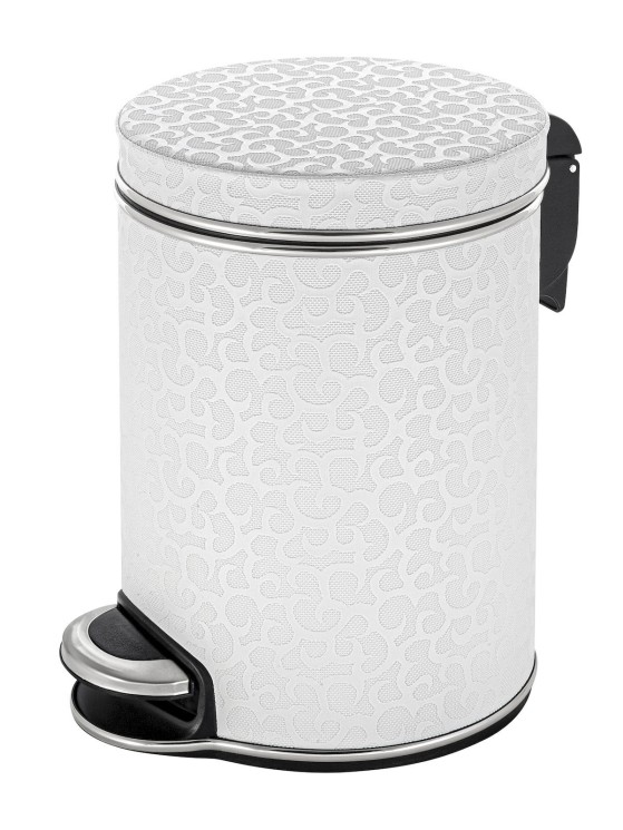 Урна для мусора педальная 5 л Geralis пластик кожа белое кант хром / V-FWH-B-FLOWER