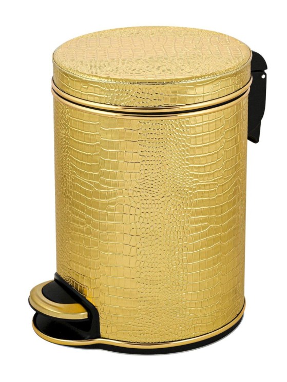 Урна для мусора педальная 5 л Geralis пластик кожа золото кант золото / V-KGG-B-CROCO