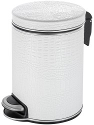 Урна для мусора педальная 5 л Geralis пластик кожа белая кант хром / V-KWH-B-CROCO