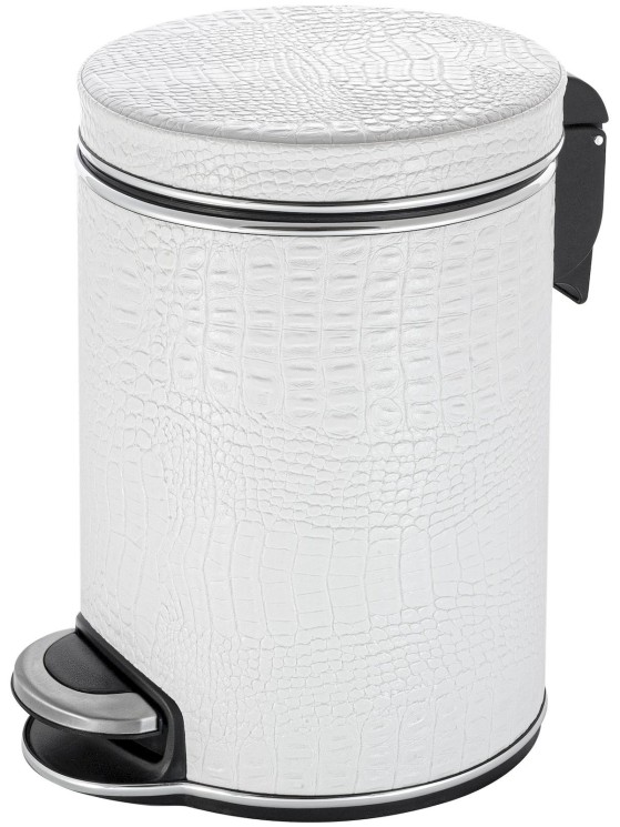 Урна для мусора педальная 5 л Geralis пластик кожа белая кант хром / V-KWH-B-CROCO
