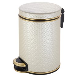 Урна для мусора педальная 5 л Geralis пластик кожа белая кант золото / V-NCWG-B