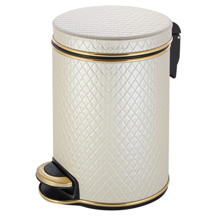 Урна для мусора педальная 5 л Geralis пластик кожа белая кант золото / V-NCWG-B