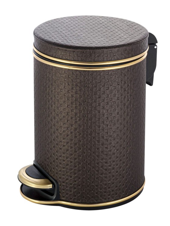 Урна для мусора педальная 5 л Geralis пластик кожа шоколад кант золото / V-PCG-B-PUNTO