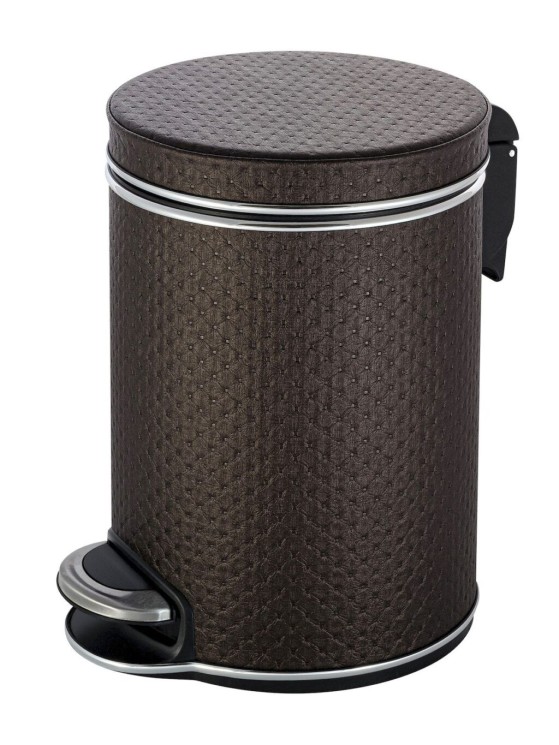 Урна для мусора педальная 5 л Geralis пластик кожа шоколад кант хром / V-PCH-B-PUNTO