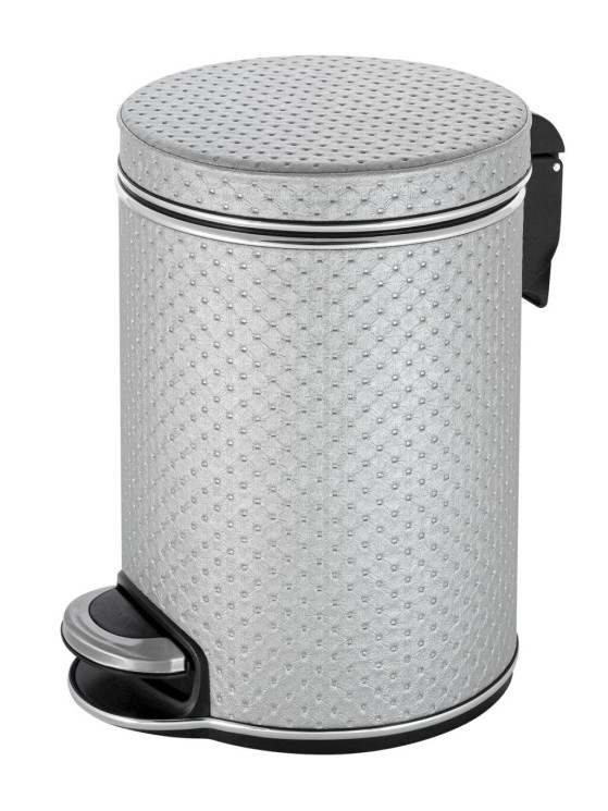 Урна для мусора педальная 5 л Geralis пластик кожа серебро кант хром / V-PHH-B-PUNTO