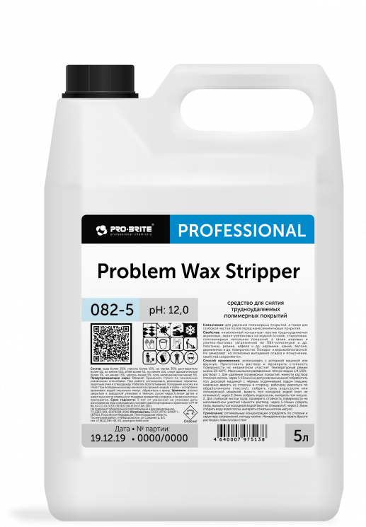 Усиленный стриппер Pro-Brite 082-5 PROBLEM WAX STRIPPER / для удаления восковых и сложных многокомпонентных полимерных покрытий / 5 л