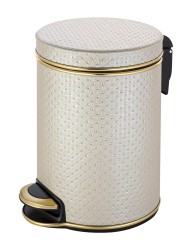 Урна для мусора педальная 5 л Geralis пластик кожа бежевая кант золото / V-PLG-B-PUNTO