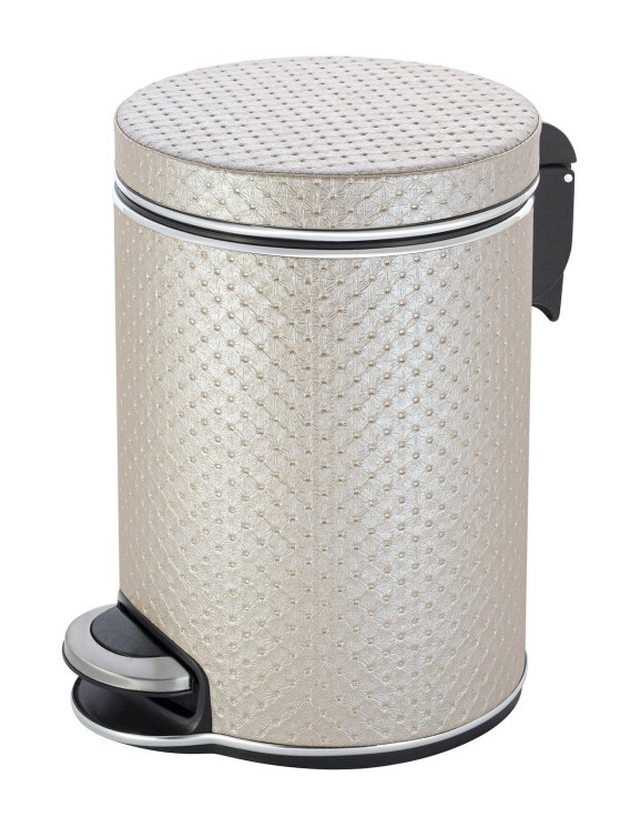 Урна для мусора педальная 5 л Geralis пластик кожа бежевая кант хром / V-PLH-B-PUNTO