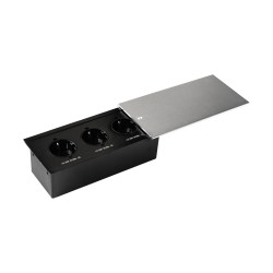 Блок розеток Mebax врезной серебро черный 3 EURO / JX-719J