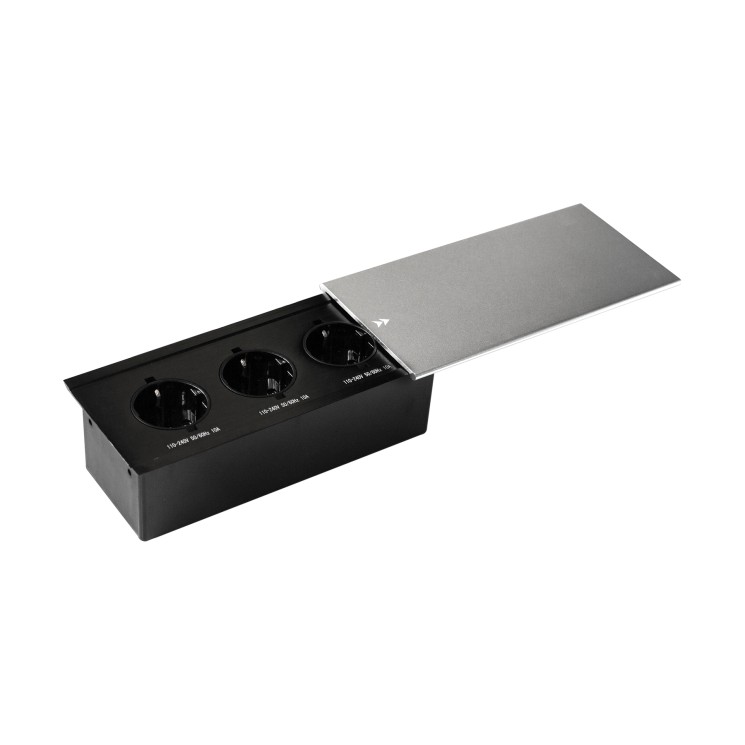 Блок розеток Mebax врезной серебро черный 3 EURO / JX-719J