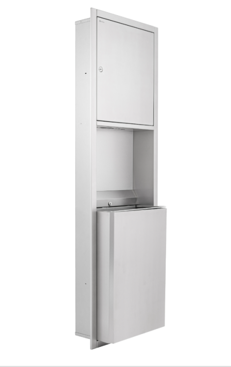 Диспенсер бумажных полотенец V-сл. и корзина для мусора MERIDA STELLA R встраиваемые в стену металл, Матовая сталь / AWM702.R