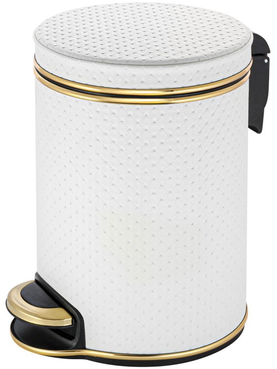 Урна для мусора педальная 5 л Geralis пластик кожа белая кант золото / V-PWG-B-PUNTO