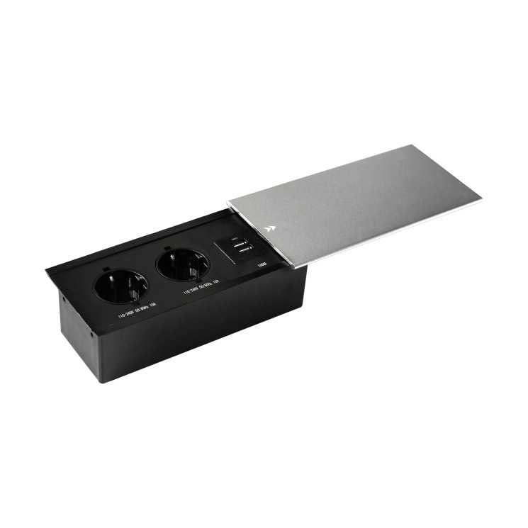 Блок розеток Mebax врезной серебро черный 2 EURO 2 USB Type-A + 1 RJ-45 / JX-719K