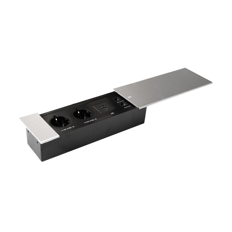 Блок розеток Mebax врезной серебро черный 2 EURO 2 USB Type-A + 1 RJ-45  / JX-728K