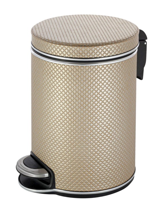 Урна для мусора педальная 5 л Geralis пластик кожа темная кант хром / V-RBH-B