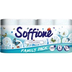 Туалетная бумага Soffione Decoro Family Pack белая с голубым тиснением 2-сл 18 м
