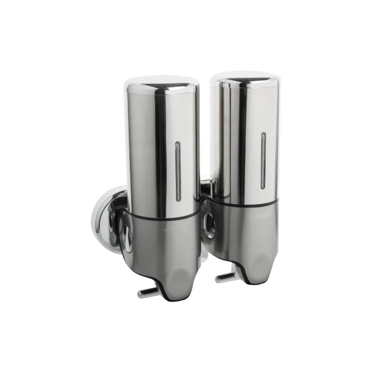 Дозатор жидкого мыла настенный двойной пластик 0,5 л Fixsen Hotel Хром / FX-31012A-2