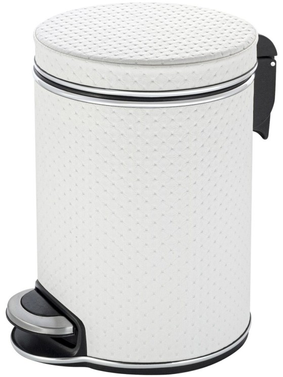 Урна для мусора педальная 5 л Geralis пластик кожа белая кант хром / V-PWH-B-PUNTO