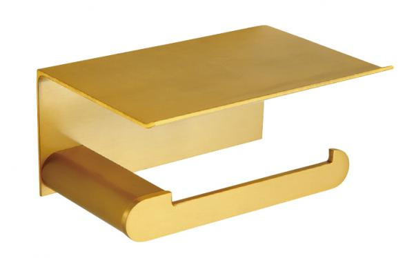 Держатель для туалетной бумаги NOFER с полочкой металл золото / 16228.G