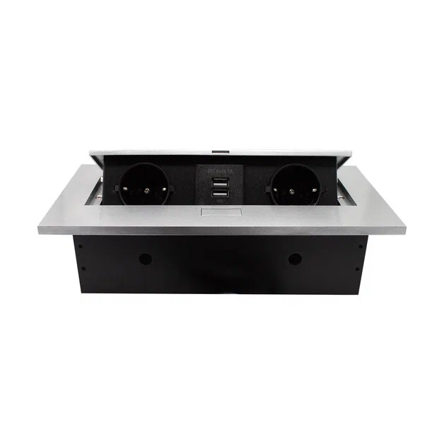 Блок розеток Mebax врезной серебро черный 2 EURO 2 USB Type-A / 226J