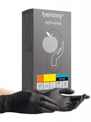 Перчатки нитриловые неопудренные BENOVY Nitrile MultiColor черные размер в ассортименте 50 пар (упак.)