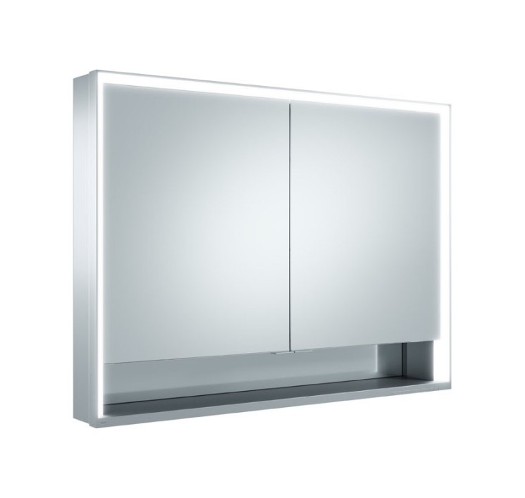 Шкаф настенный с зеркалом KEUCO Royal LUMOS 2 дверцы, подсветка, подогрев 1000х735х165 мм, алюминий, Серебро / 14304171304