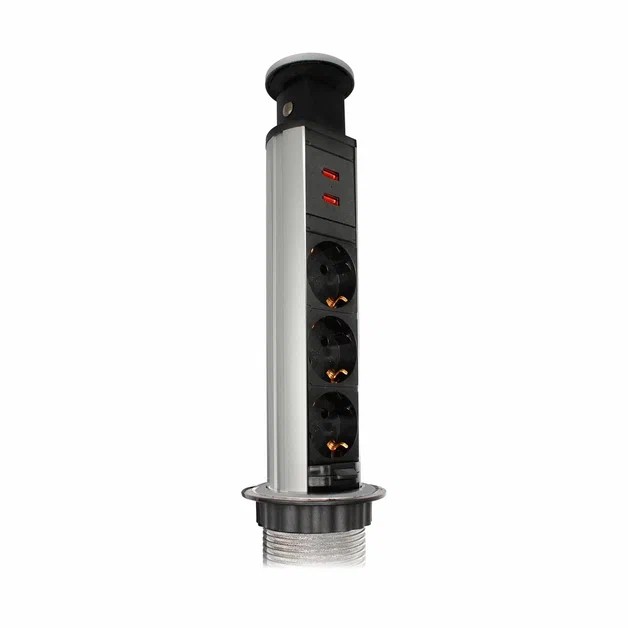 Блок розеток Mebax врезной черный серебро 3 EURO 2 USB Type-A / 105SJ